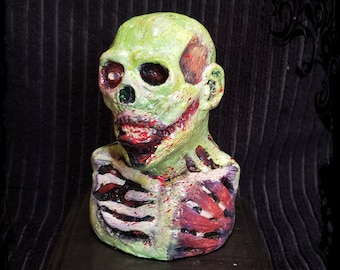 Custom Hand painted Zombie Bust Monster Resin Horror Art Statue