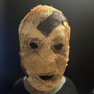 Disfraz de media máscara de Halloween espeluznante de espantapájaros de arpillera aterrador - Hellion