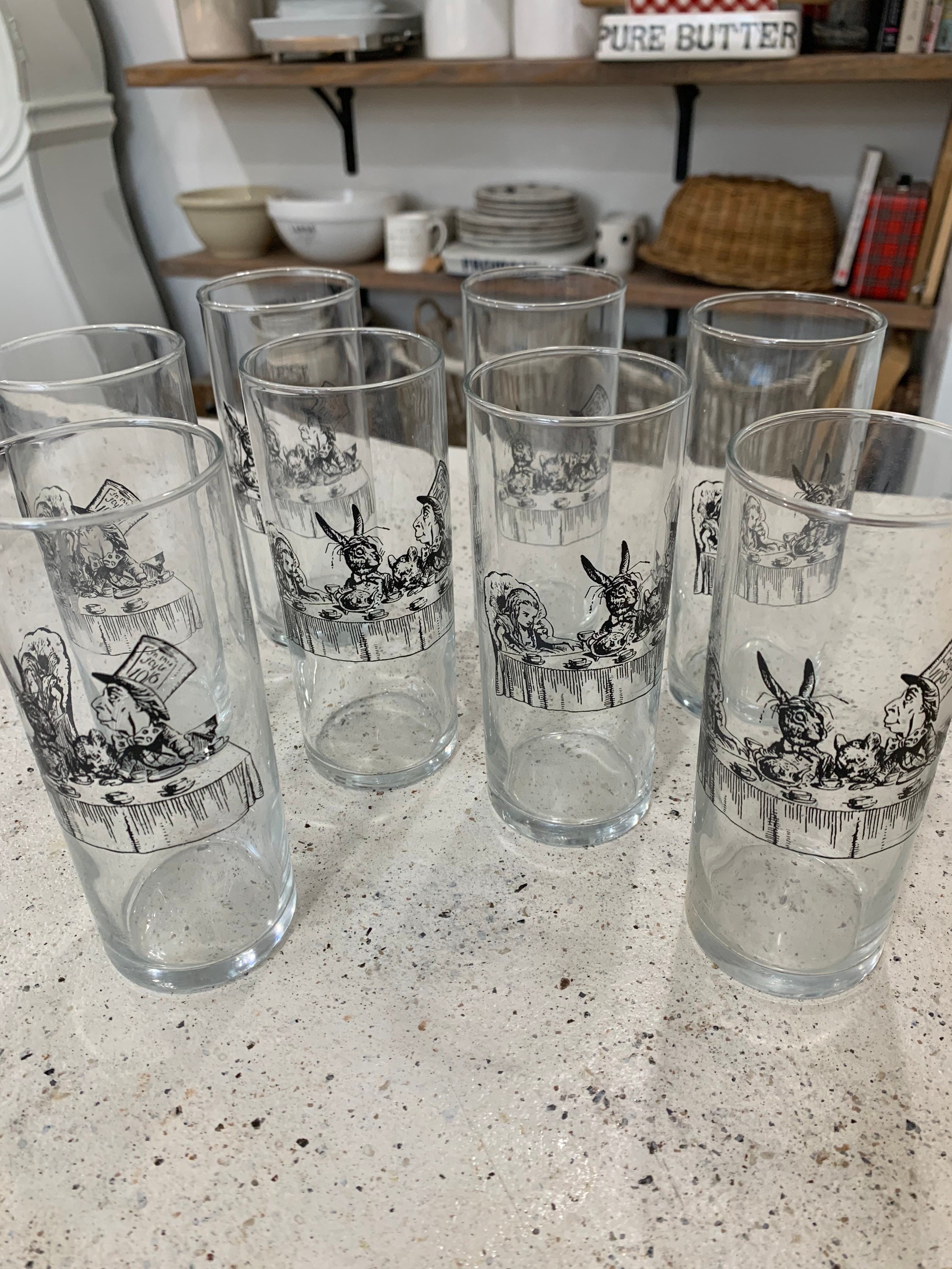 Alice in Wonderland Vintage Drinking Glasses Tumblers Etsy