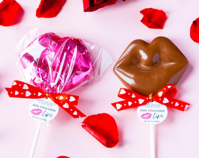 Valentine's Gourmet Chocolate Lollipops Set of Four 35 and 55% Cacao Milk and Dark Chocolate