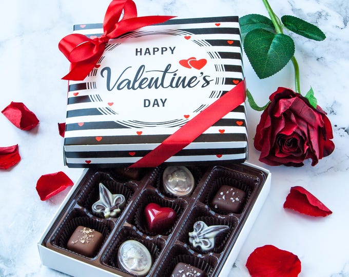 Valentine's Day Chocolates Luxury Bon Bons and Truffles 9-piece Gift Box