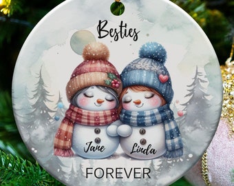 Adorno de muñeco de nieve personalizado, regalo para mejores amigos, decoración navideña única, nombre personalizado, recuerdo de vacaciones de invierno, lindas figuras de nieve