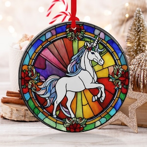 Christmas  Ornament, Christmas Decoration, Holiday Gift Idea, Heirloom Keepsake, Round Ceramic, Gift Exchange, Gift Idea, Unicorn