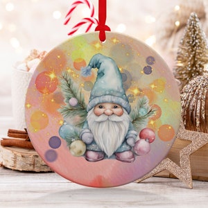Christmas  Ornament, Christmas Decoration, Holiday Gift Idea, Heirloom Keepsake, Round Ceramic, Gift Exchange, Gift Idea, Gnome