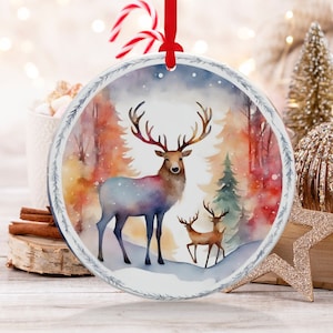 Christmas 2024 Ornament, Christmas Decoration, Holiday Gift Idea, Heirloom Keepsake, Round Ceramic, Gift Exchange, Gift Idea, Deer