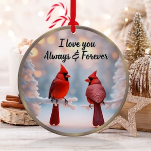 Christmas  Ornament, Christmas Decoration, Holiday Gift Idea, Heirloom Keepsake, Round Ceramic, Gift Exchange, Gift Idea, Cardinals