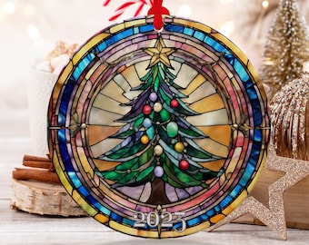Christmas  Ornament, Christmas Decoration, Holiday Gift Idea, Heirloom Keepsake, Round Ceramic, Gift Exchange, Gift Idea, Xmas Tree