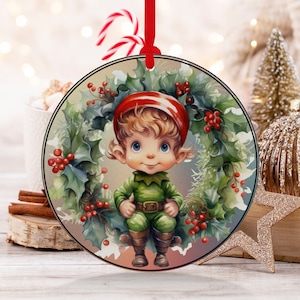 Christmas 2024 Ornament, Christmas Decoration, Holiday Gift Idea, Heirloom Keepsake, Round Ceramic, Gift Exchange, Gift Idea, Elf Ornament