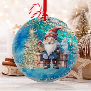 Christmas 2024 Ornament, Christmas Decoration, Holiday Gift Idea, Heirloom Keepsake, Round Ceramic, Gift Exchange, Gift Idea, Gnome
