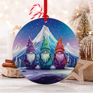 Christmas  Ornament, Christmas Decoration, Holiday Gift Idea, Heirloom Keepsake, Round Ceramic, Gift Exchange, Gift Idea, Gnome