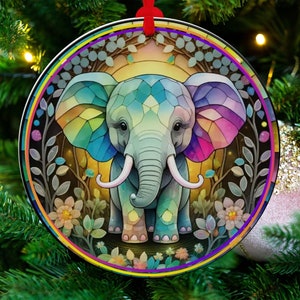 Christmas  Ornament, Christmas Decoration, Holiday Gift Idea, Heirloom Keepsake, Round Ceramic, Gift Exchange, Gift Idea, Elephant