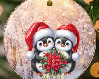 ペンギンのクリスマスオーナメント、かわいい冬の装飾、カスタマイズ