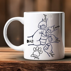 Personalisierte Papa-Kaffeetasse, Papa-Tasse mit Kindernamen, Vatertagsgeschenk von Kindern, Papa- und Kinderhände-Tasse, Papa-Geschenk von Kindern, Papa-Kaffeetasse