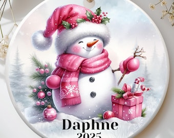 Personalized Snowman Christmas Ornament, Custom Holiday Decor, Unique Snowman Gift, Xmas Tree Hanging Decoration, Custom name kids Ornament