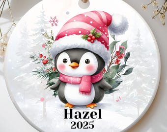 Personalized Penguin Christmas Ornament, Custom Name Holiday Decoration Cute Festive Gift Stocking Stuffer, Custom name Kids Ornament gift