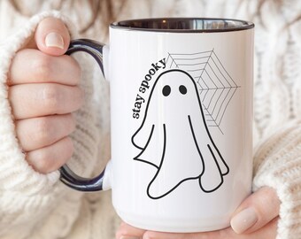 permaneço assustador caneca | Caneca do Dia das Bruxas | Copo de café fantasma bonito | Temporada assustadora | Vibrações de outono | Caneca de cerâmica | Xícara de café | Ideia para presente de aniversário de outono