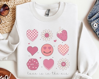 Cute Love Themed T-Shirt, Pink Hearts and Flowers, Casual Wear for Valentine's Day, Graphic Tee for Couples