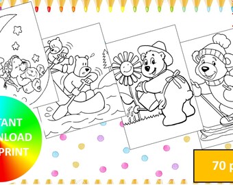 Forest Bear Coloring Etsy