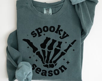 Comfort Colors Spooky Season Skeleton Hand T-Shirt, Halloween Skeleton Hand Design Tee, Fun Halloween Graphic Tee, Spooky Season Shirt