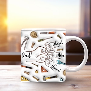 Personalisierte Papa-Kaffeetasse, Papa-Tasse mit Kindernamen, Vatertagsgeschenk von Kindern, Papa- und Kinderhände-Tasse, Papa-Geschenk von Kindern, Papa-Kaffeetasse