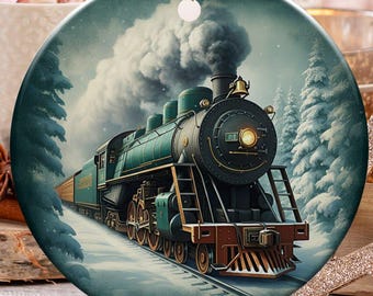 Vintage Train Ornament, Steam Locomotive Ornament, Christmas Train, Holiday Keepsake, Railroad Gift, Winter Scene, Train Lover Gift, Xmas