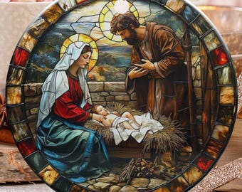 Adorno de Natividad, Adorno de Vitral, Adorno de Jesús, Adorno de la Sagrada Familia, Natividad de Navidad, Regalo Religioso, Adorno Navideño