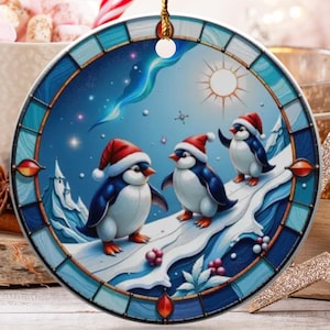 Penguin Christmas Ornament, Holiday Decoration, Cute Penguin Art, Winter Scene, Holiday Decor, Christmas Gift Idea, Ornament exchange, Xmas