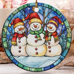 Snowman Ornament, Winter Holiday Decoration, Cheerful Snowmen Art, Festive Decoration, Christmas Tree Ornament, Holiday Gift Idea,