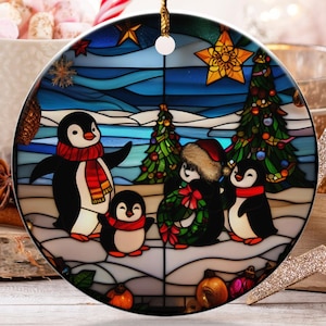 Penguin Christmas Ornament, Holiday Penguin Family Decor, Winter Scene Penguin Ornament, Christmas Tree, Holiday Decoration, Christmas Gift