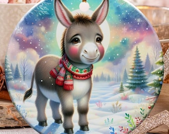 Cute Donkey Ornament, Christmas Donkey Decor, Winter Scarf Donkey Ornament, Holiday Donkey Gift, Animal Ornament, Christmas Tree Decor, Xmas