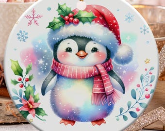 ペンギンのクリスマスオーナメント、かわいい冬の装飾、カスタマイズ