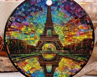 Eiffel Tower Ornament, Paris Ornament, France Art, Mosaic Ornament, Colorful Ornament, Travel Gift, Eiffel Tower Souvenir, Paris Keepsake