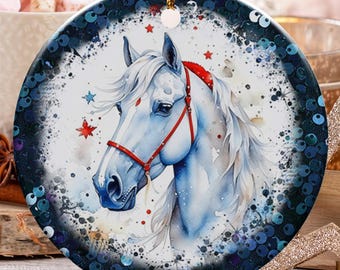 White Horse Ornament, Horse Head Ornament, Horse Lovers Gift, Elegant Horse Decor, Artistic Home Decoration, Keepsake, Christmas gift idea