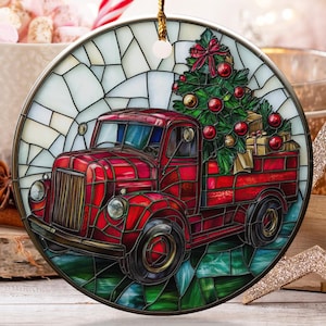 Red Truck Ornament, Christmas Tree Ornament, Vintage Truck Decor, Holiday Gift, Unique Xmas Ornament, Keepsake, Christmas gift idea, Xmas