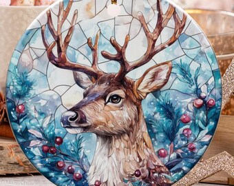 Deer Ornament, Winter Scene Ornament, Holiday Ornament, Christmas Ornament, Animal Ornament, Reindeer Ornament, Stag Ornament, Gift idea