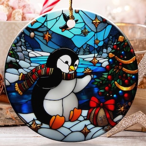 Penguin Christmas Ornament, Holiday Decor, Winter Scene, Unique Gift Idea, Festive Ornament, Bird Lover Gift, Christmas Tree Decoration