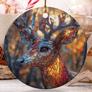Christmas Ornament, Christmas Decoration, Holiday Gift Idea, Heirloom Keepsake, Round Ceramic, Gift Exchange, Xmas Tree decor, Reindeer gift