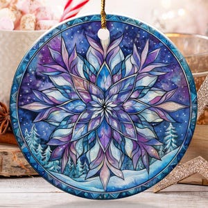 Winter Snowflake Ornament, Mandala Ornament, Christmas Tree Ornament, Watercolor Ornament, Celestial Ornament, Holiday Ornament, Xmas