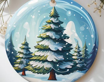Snow Globe Christmas Ornament, Winter Forest Pine Tree Decor, Rustic Holiday Keepsake, Mountain Cabin Tree Hanging, Nature Lover Gift