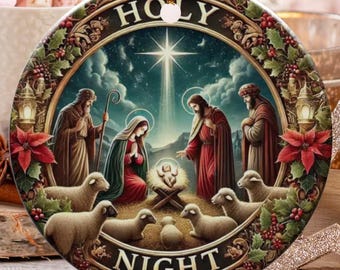 Holy Night Ornament, Nativity Scene Decor, Religious Christmas Gift, Christian Holiday Ornament, Baby Jesus Ornament, Sheep Ornament