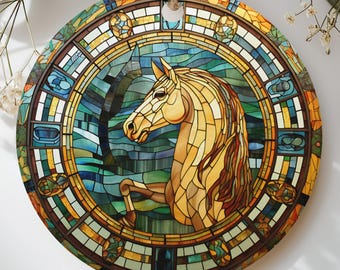 Stained Glass Horse Ornament, Faux Glass Equestrian Suncatcher Decor, Vintage Horse Lover Gift, Rustic Farmhouse Christmas Tree Keepsake