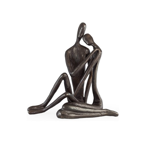 Contemporary Metal Art Shelf Décor - Cast Iron Handcrafted Sculpture - Embracing Couple  – Metal Statue