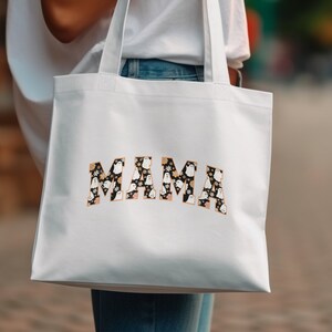 Mama Ghosts Floral Design Tote Bag, Halloween Themed Bag, Stylish Mother&#39;s Day Gift, Trendy Reusable Shopping Bag, Cute MAMA Print Tote