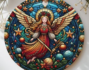 Stained Glass Angel Ornament, Christmas Tree Keepsake, Celestial Holiday Decor, Christian Angel Gift for Mom, Traditional Xmas Suncatcher
