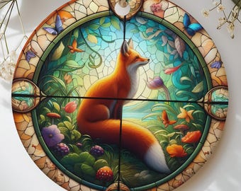 Stained Glass Fox Ornament, Woodland Fox Christmas Ornament, Faux Glass Nature Suncatcher Holiday Tree Decor, Fox Lover Gift for Her