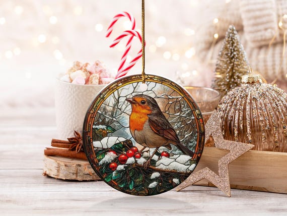 Christmas Robin Tree Decorations 2pc Red Breast Home Ornament Bauble Bird Xmas