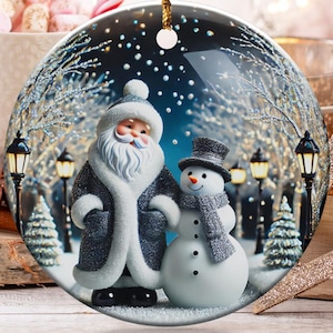 Santa and Snowman Ornament, Winter Scene Ornament, Christmas Holiday Decor, Santa Claus Ornament, Holiday Tree Ornament, Christmas gift idea