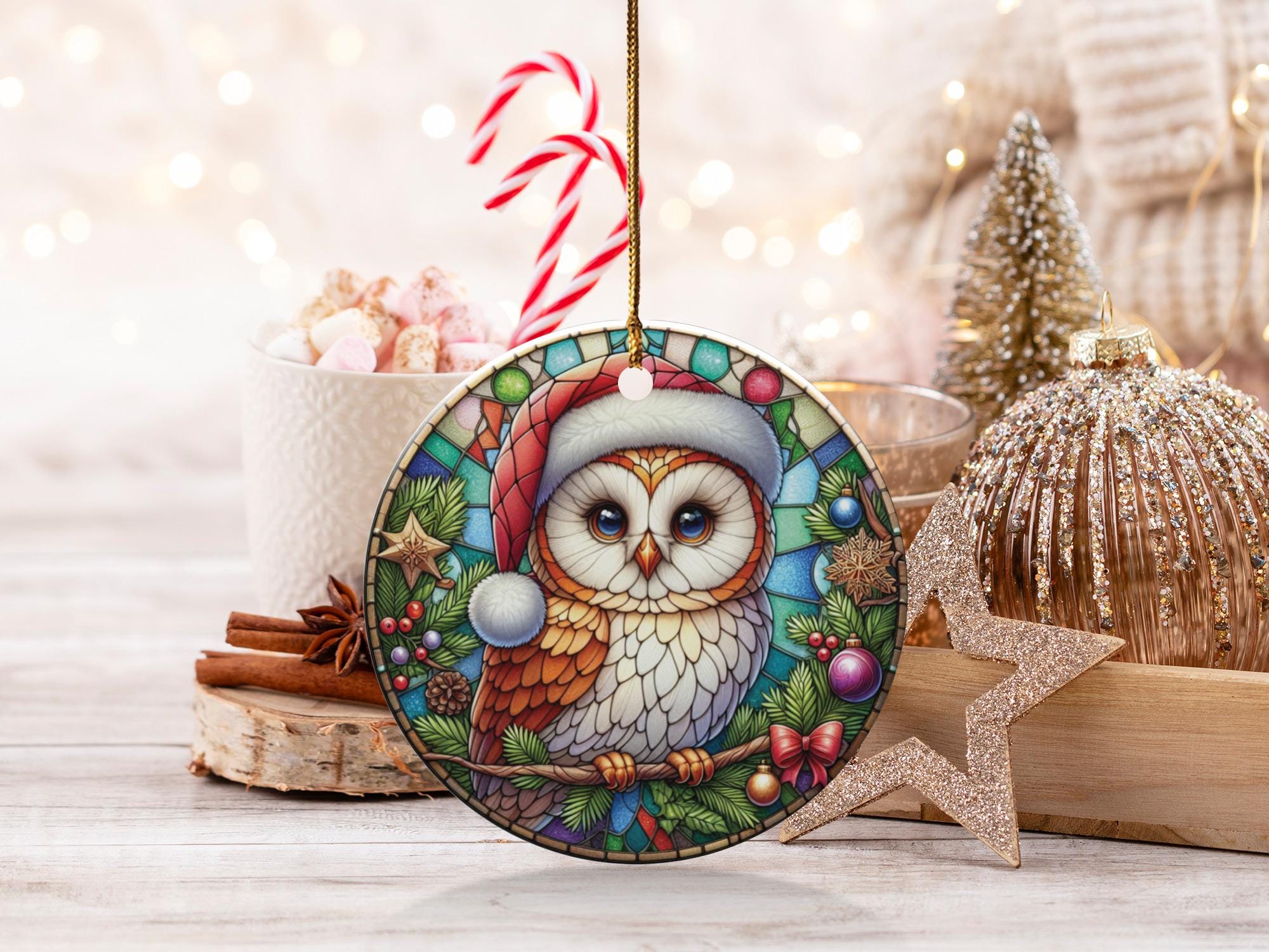 Christmas Owl Ornament, Holiday Decor, Festive Owl, Santa Hat Owl, Cute Animal Ornament, Winter Deco