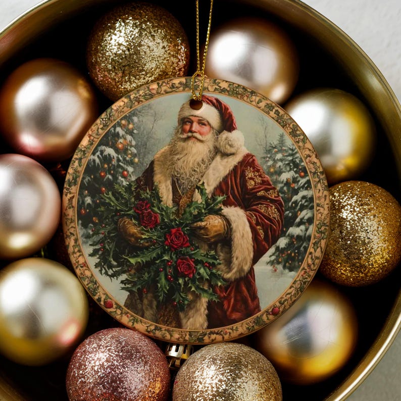 Santa Claus Christmas tree ornament, Vintage Santa hanging decoration, Holiday decor gift, Festive seasonal ornament
