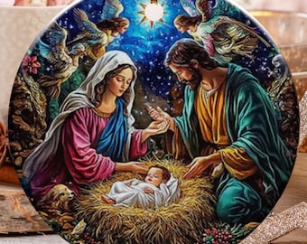 Ornement de crèche, Ornement religieux, Ornement de Noël, Ornement de la Sainte Famille, Ornement anges, Ornement de l'enfant Jésus